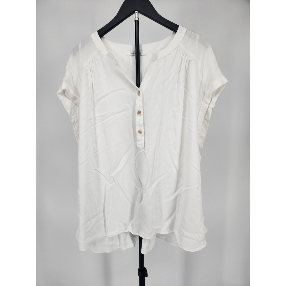 Rose + Olive Womens 1X White Rayon Henley Short Sleeve Blouse Top RN 155730